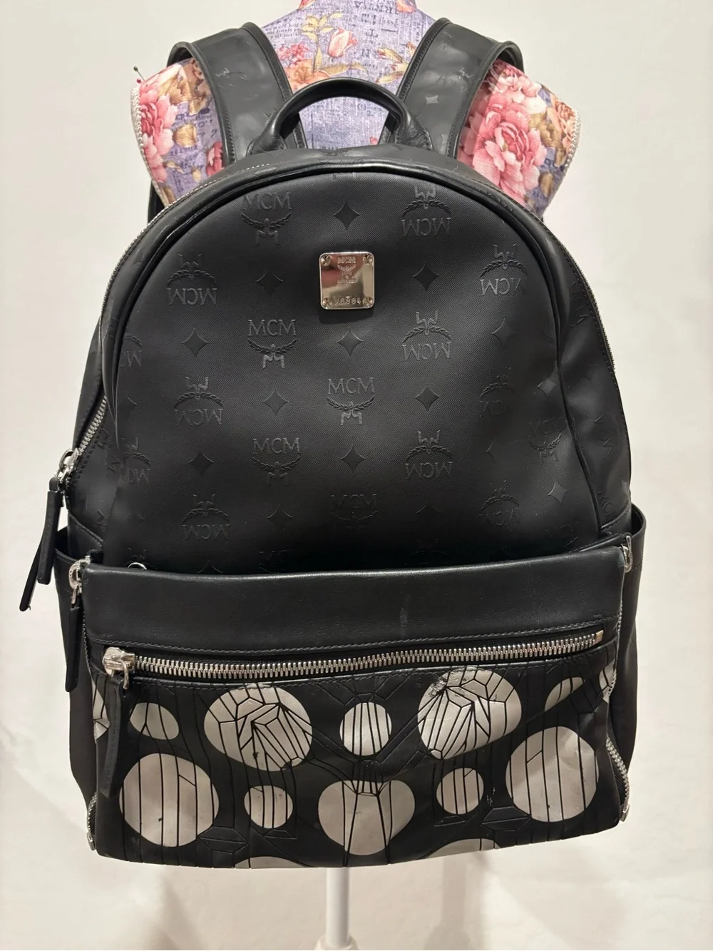 MCM Bionic Black Logo Backpack with Graphic Front Pocket